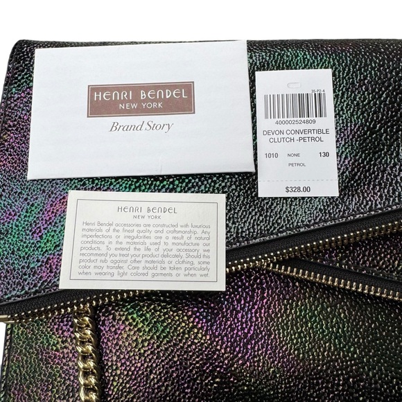Henri Bendel Devon Petrol Convertible Clutch Crossbody Bag with Dustbag NWT - Picture 7 of 14